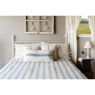 Colonial Blue Cream Grain Sack Stripe Bed Cover Queen CQ165014 - The Fox Decor